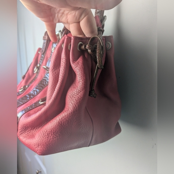 VINTAGE Danier Pink And Brown Leather Shoulder Purse Medium Size - Picture 3 of 12